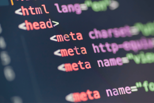 Close-up of website metadata and HTML tags, illustrating technical SEO and website optimisation.